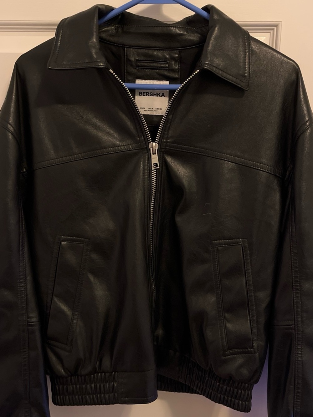 Bershka Black Faux Leather Zip-Up Jacket